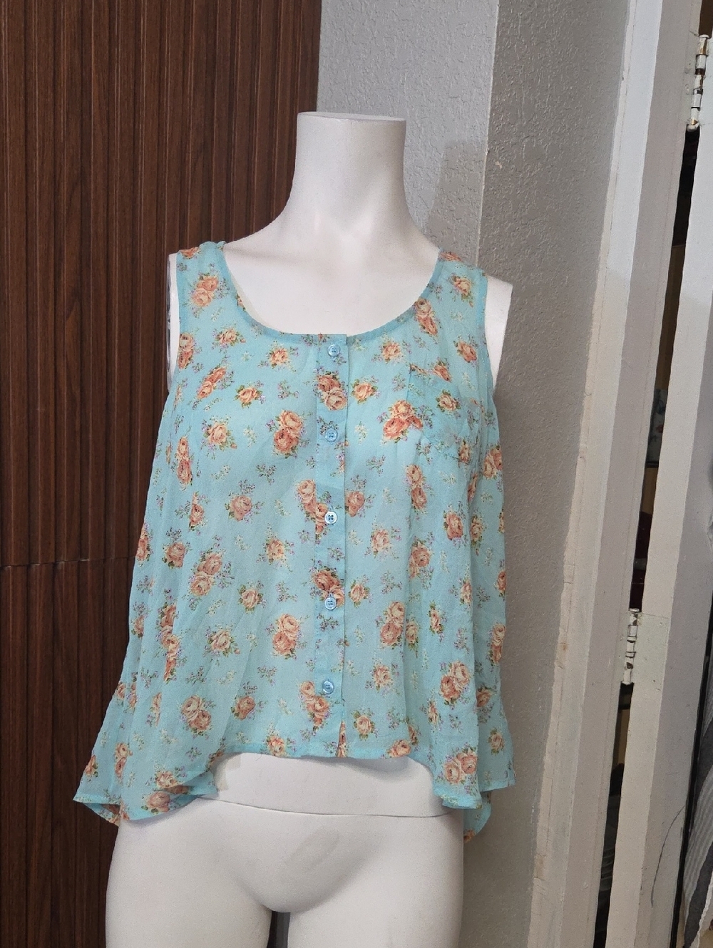 iris Blue Floral Button-Front Camisole Large Sz [1900]